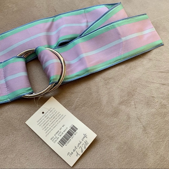 J. Jill Wide Pastel Stripe D-Ring Belt M/L NWT - Picture 2 of 5